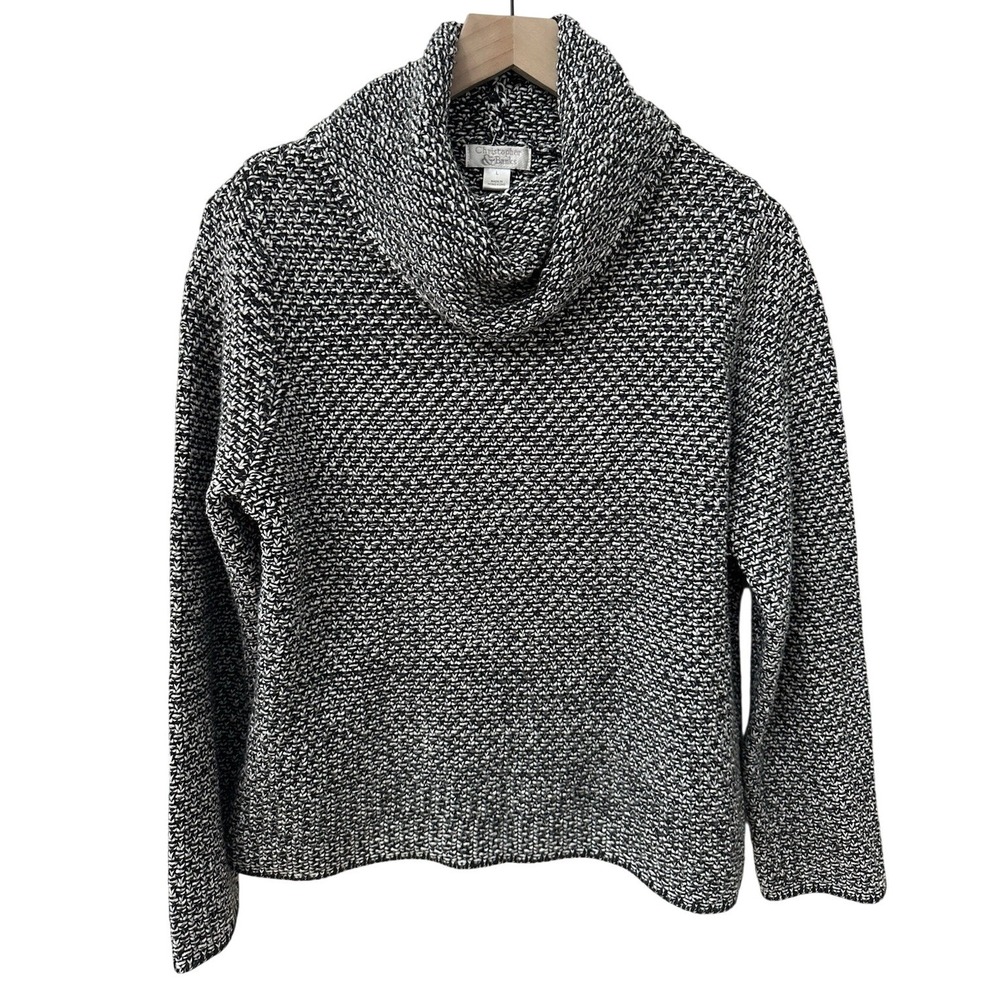 Christopher & Banks Sweater L Black White Cowl Neck‎ Marled Textured Knit